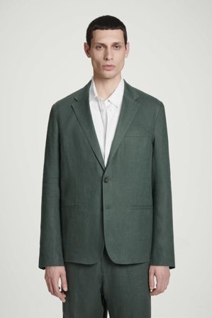 COS Men's Single Breasted Linen Blazer in Green
