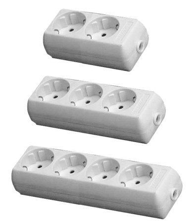 LKB 2403249 Grenuttak 3-veis, jordet, uten kabel Grå, Stikkontakter & kabler