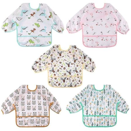5 stk. Baby Bibseves - Vandtætte Langærmede Bib Unisex Madning Bibs 90
