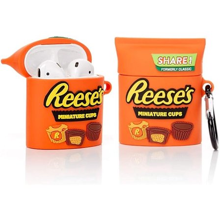 2-delars set (jordnötsmjölkchoklad), tecknad silikonmjukt fodral, universellt för AirPods 1/2 generation, sött roligt stöttåligt skyddsfodral