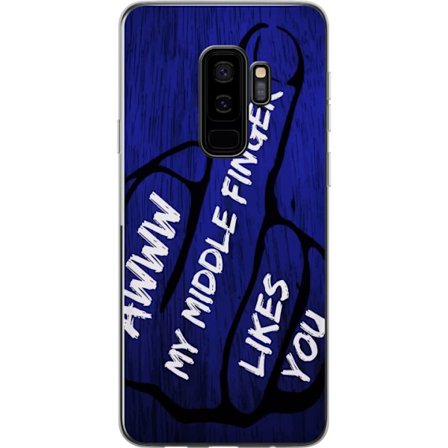 Kompatibelt Mobildeksel til Samsung Galaxy S9+ Mørk typografisk illustrasjon med hjerteform og budskap om vennskap mot dyp blå tretekstur