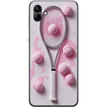 Kompatibelt Mobilskal till Samsung Samsung Galaxy A05 Rosa glasskulor och tennisrack i en kreativ stillbild med lekfull popkänsla och modern design s