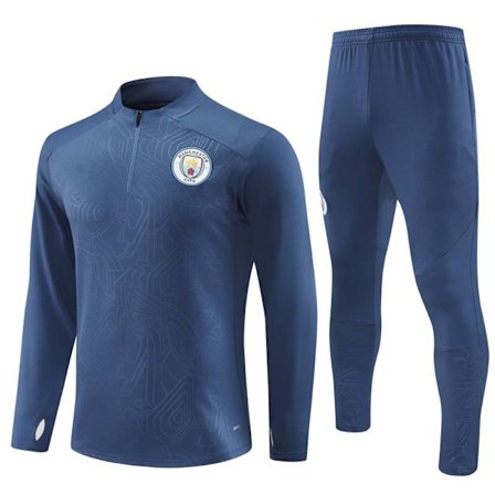 2024 Manchester City Ny Fodboldtrøje Langærmet Træningssæt til Voksne og Børn Royal Blå/Præget Version Royal blue/stemplet version