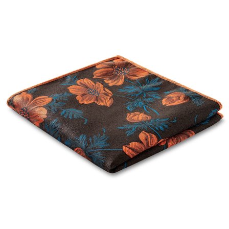 Dianthus | Lenço de Bolso Floral Laranja-escuro e Turquesa para homens - Lenços de bolso estampados