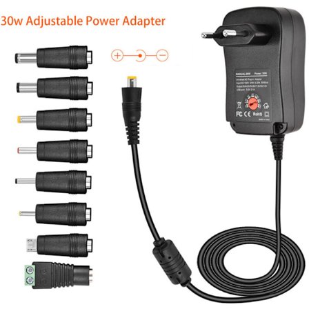 30W AC til DC Adapter Universal Sektor 3V 4.5V 5V 6V 7.5V 9V 12V, Multi-spændingsadapter med 8 DC-stik til husholdningselektronik