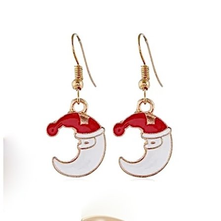 Smukke sjove øreringe med måne med nissehue til jul