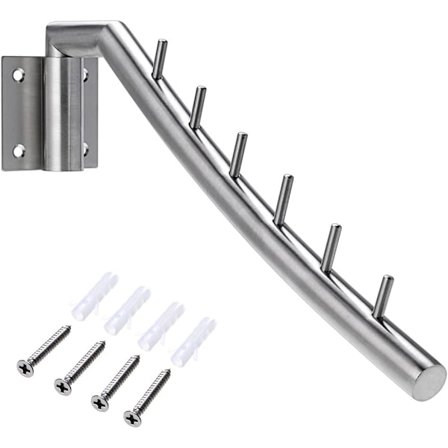 Knage til vægmontering i rustfrit stål, sving 180°, 6 lukkede bøjler