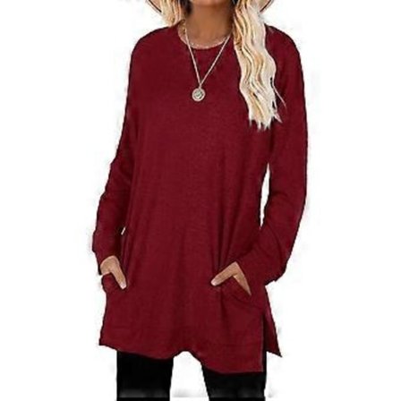 Gensere for kvinner, langermet, rund hals, ensfarget, trendy topper