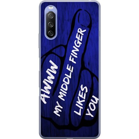 Kompatibelt Mobildeksel til Sony Xperia 10 III Lite Mørk typografisk illustrasjon med hjerteform og budskap om vennskap mot dyp blå tretekstur