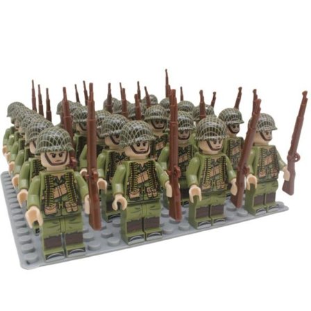 Militær byggeklods minifigur sæt, 24 dele, lille partikel samlelegetøj, i pose. Ny Mei B 24 mænd + 24 våben + 16*16 bundplade ly