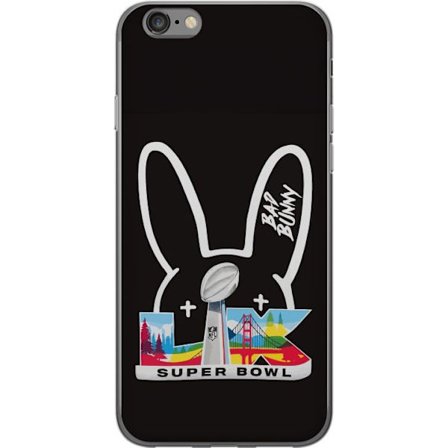 Kompatibelt Mobildeksel til Apple iPhone 6 Bad Bunny portrett med åpen skjorte, tatoveringer og krøllete hår i stilfull motefotografering