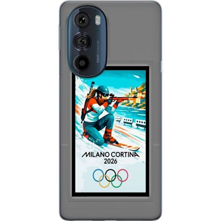Kompatibelt Mobildeksel til Motorola Edge 30 Pro Retroplakat Cortina Milano 2026 med fjell, vintersportsutøvere, italienske trikolor, Milano-katedrale