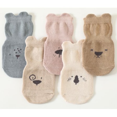5 par barns strumpor med mönster av djur i bomull, halkfria, storlek L (3-5 år)