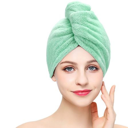 Mikrofiber Hår Håndkle Wrap Tørt Hår Cap GRØNN