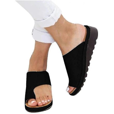 Ortopædiske sandaler til knyst, komfortable damesko med platformssål i PU-læder 37