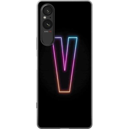 Kompatibel Mobilcover til Sony Sony Xperia 5 V Neonbogstav V i farvegradueret lys mod sort baggrund, minimalistisk design med tydelig glød og moderne