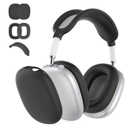 3-i-1 Silikonetui, Anti-ripe Øreputetrekk, Ørekopptrekk og Hodebøyletrekk Kompatibel med Apple Airpod Max, Tilbehørsetui (Svart)