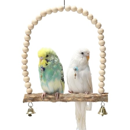 Naturlig tre papegøyehuske, tyggbar fuglebur-sittepinne med bjelle for parakitter undulater nymfeparakitter, ideell lekeplass for små og mellomstore