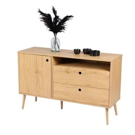 Træ buffetmøbel med 2 skuffer + 1 dør + 1 niche "Osaka" - Beige - L 120 x P 39 x H 75 cm