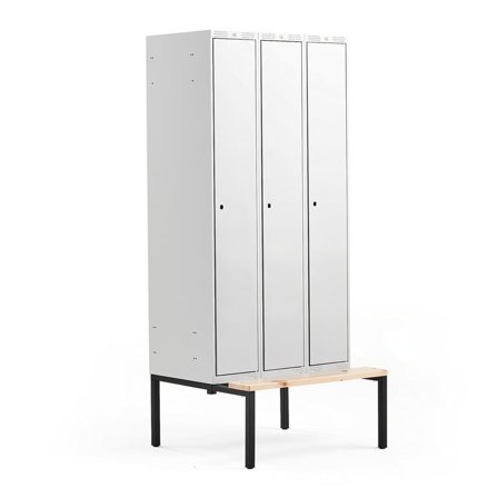 Clothes locker CLASSIC, bench seat, 3 modules, 2120x900x550mm, grey