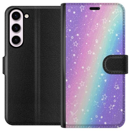Kompatibelt Lommeboketui til Samsung Galaxy S23+ Rainbow-farget pastellbakgrunn med hvite stjerner og gnistrende prikker i myk overgang