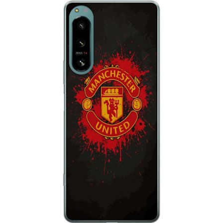 Kompatibelt Mobildeksel til Sony Sony Xperia 5 IV Manchester United logo i rød og gul farge med røff sportslig bakgrunn