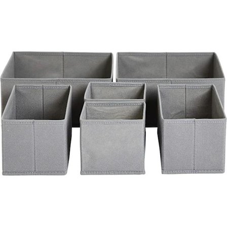 Sammenfoldelige opbevaringskasser/rumdelere til garderobe, soveværelse eller køkken, sæt med 6, grå