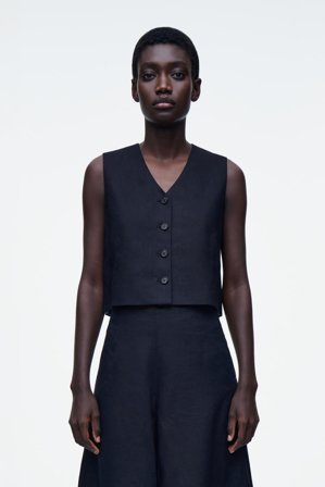 COS Women's Cropped Linen Waistcoat in Blue