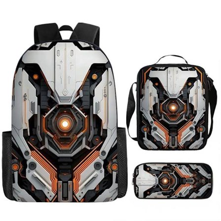 Mechanical Style 3-Piece Skolväska Set – Stor Ryggsäck för Elever, Anime Cartoon Design, Vattentålig & Slitstark