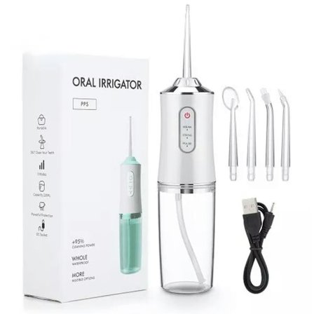 Oral Irrigator Vann Flosser USB 4 Jet Tip 220Ml 3 Moduser Hvit