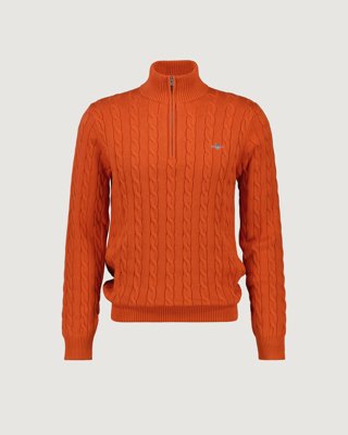 GANT - Kabelstrikket genser med half-zip til herre deep orange