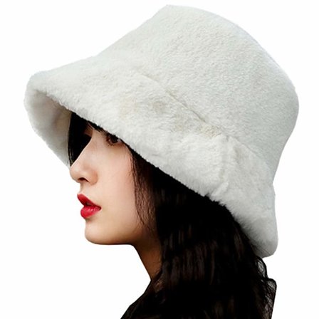 Dame Vinterhat Blød Kunstig Pels Fluffy Fiskerhat Bred Skygge Pelshat Vinter Varm Hat til Piger