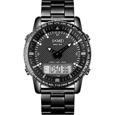 Business Sport Herrklocka Rostfritt Stål Armband Digital Analog Klocka Tre Tidszoner Kronograf Alarmklocka Veckokalender Luminous Klocka