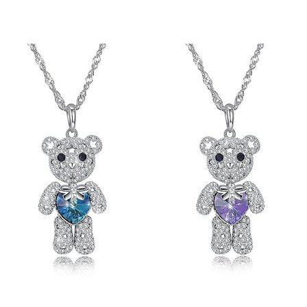 Från Swarovski Elements Cute Bear Full Diamond Tvåfärgad Sterling Silver Halsband