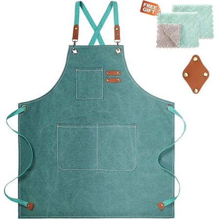 Kokkeforklæde, bomuldslærred haveforklæde med store lommer til mænd og kvinder, køkken madlavning bagning hagesmæk Heavy Duty justerbar haveforklæde