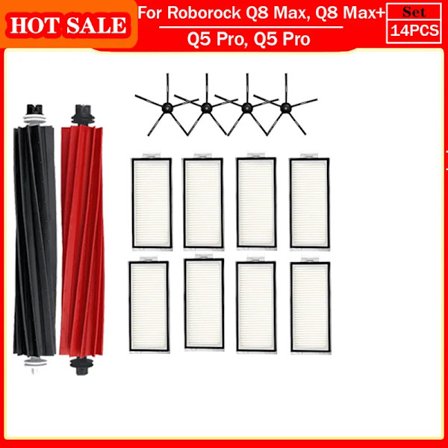 Roborock Q5 Pro, Q5 Pro+, Q8 Max, Q8 Max+ Reservedeler Hovedsidebørste Hepa Filter Mopp Støvpose Tilbehør