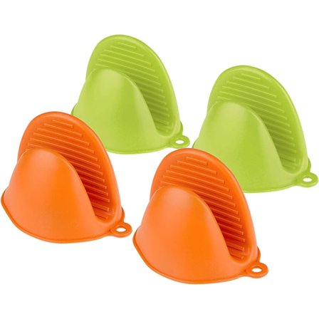 Silikoneovnehandsker, 4 stk. Silikone køkken grydelapper, Silikone grydeholder Mini ovn Varmebestandig ovnvante Grydeholder (Grøn+Orange)