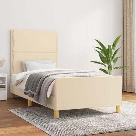 Vidaxl Sängram Med Huvudgavel Gräddvit 90x190 Cm Tyg Kräm