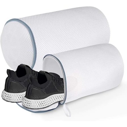 Tvättpåse för skor, polyester dragkedja nät tvättpåsar, tvättmaskin och torktumlare säker tvättpåse för sneakers, strumpor, behåar, 2-pack (XL+L)