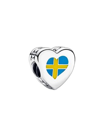 Pandora Sweden Flag Heart Sterling Silver Charm With Yellow And Blue Enamel - Silver - ONE SIZE