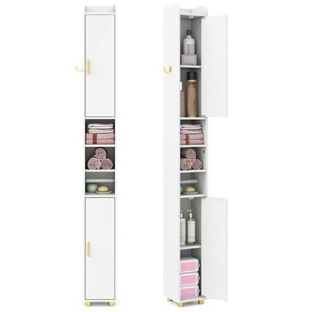 COSTWAY Badeværelsessøjle 20x20x179cm med 2 Døre og Justerbare Hylder, til Stue, Soveværelse, Kontor Hvid