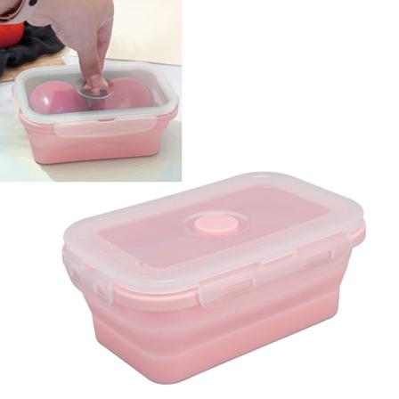 Hopfällbar matbehållare i silikon, hög temperaturbeständig, mikrovågsugnssäker lunchlåda, miljövänlig Bento-låda 500 ml rosa
