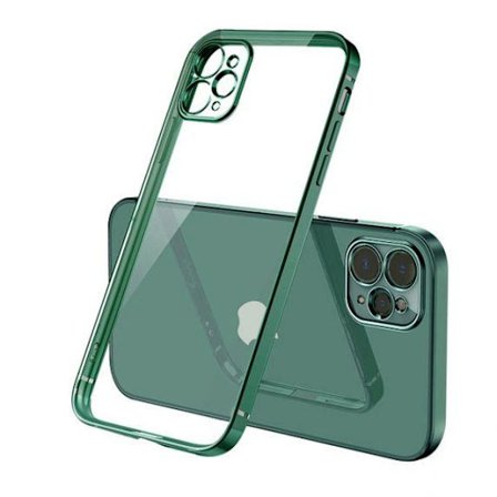 Apple iPhone 12 Luxury Classic Square Frame Protection Case Dark Green With Soft Thin Transparent Camera Protector High Quality