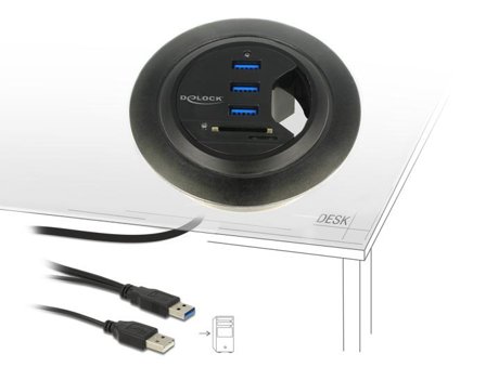 Delock In-Desk Hub 3 Port USB 3.0 + 2 Slot SD Card Reader - hub - 3 porter