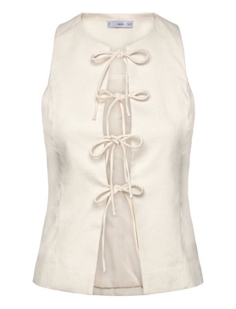 Linen-Blend Top With Bow White Mango