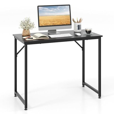 COSTWAY Yksinkertainen tietokonepöytä tukevalla metallirungolla, säädettävä jalkatuki, 100 x 50 x 77 cm, maks 91kg, musta
