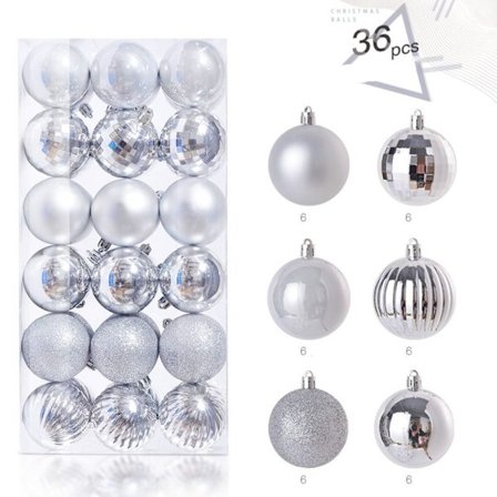 36 stk. Julekulepyntsett Juletre Anheng SØLV