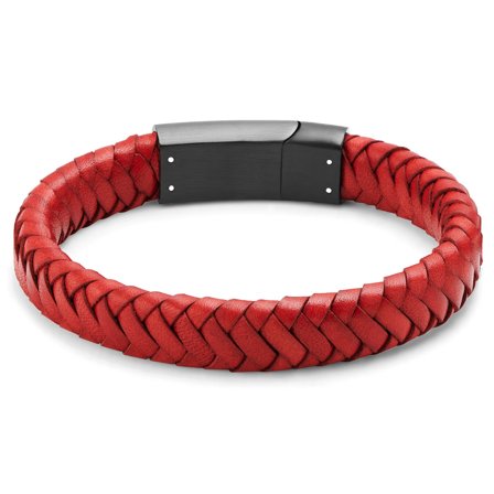 Red Braided Leather Bracelet for Men - Leather bracelets