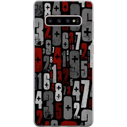 Kompatibelt Mobildeksel til Samsung Galaxy S10+ Industrielt grafisk mønster med tall og symboler, rå urban design i svart, rødt og grått