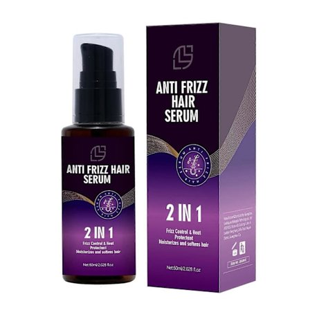 Anti-frizz hårspray serum, 2-i-1 frizz-kontrol hårserum til kruset, tørt og skadet hår, fugtgivende, nærer og reparerer håret for glans og blødhed